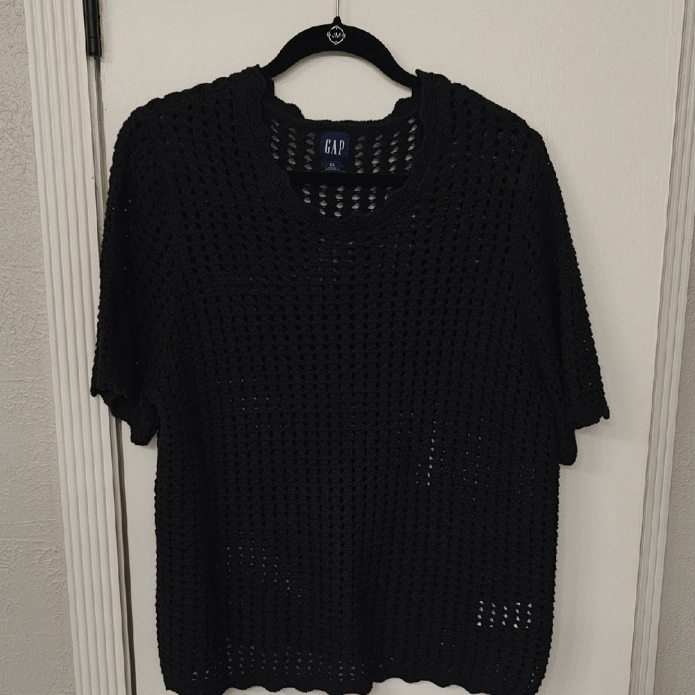 GAP Black Open Knit Short Sleeve Top